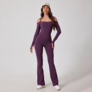 Sexy Backless Off-Shoulder Jumpsuit for Women - Double Straps, Long Sleeves & Flared Legs--TK5010 - Image 3