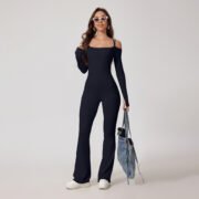 Sexy Backless Off-Shoulder Jumpsuit for Women - Double Straps, Long Sleeves & Flared Legs--TK5010 - Image 2